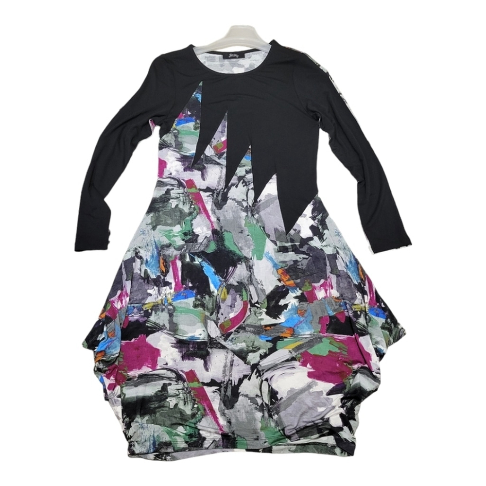 NWT Ever Sassy Stretchy Abstract Art Multicolor Long Sleeve Dress